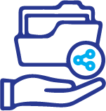 Illustration of a hand underneath a folder and a connection icon.